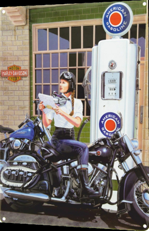 Klasik Motor Pin Up Kadın Retro Ahşap Poster 20x30