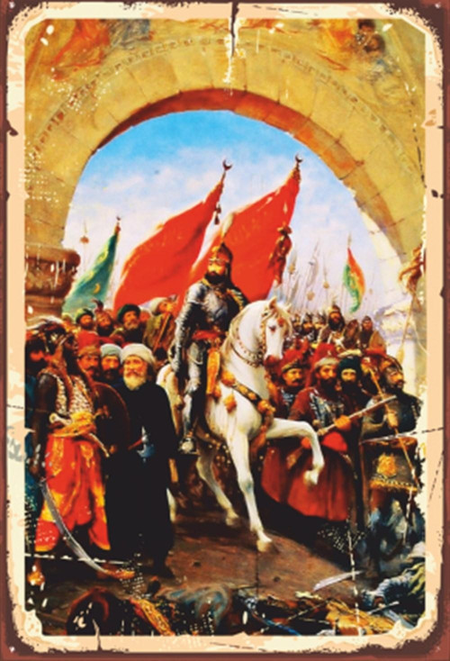 İstanbulun Fethi Tablosu Fatih Sultan Mehmet Retro Ahşap Poster-
