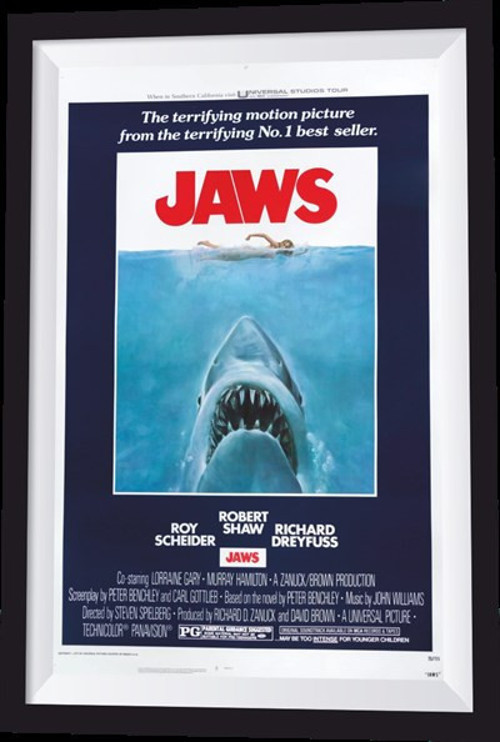 Jaws Film Sinema Afişi Çerçeve Görünümlü Retro Ahşap Poster-