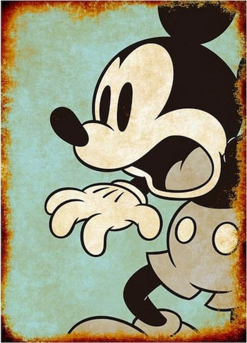 Mavi Fon Mickey Mouse Ahşap Poster 20x30