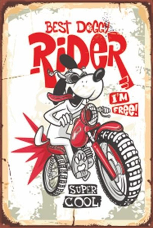 Motora Binen Özgür Köpek Retro Ahşap Poster 20x30