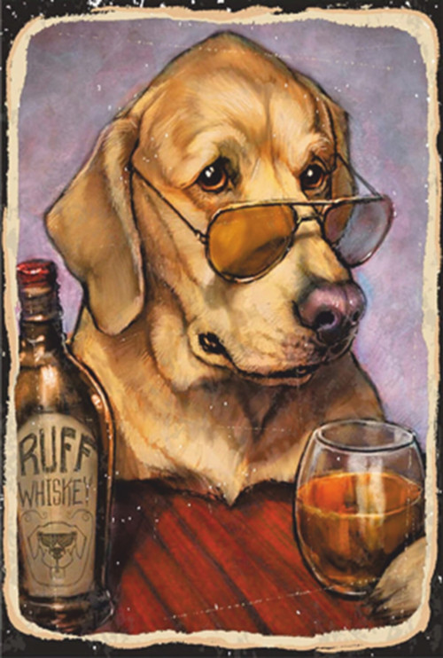 Viski İçien Köpek Retro Ahşap Poster 20x30