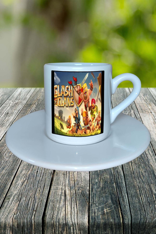 Art hedi̇ye clash of clans Mobil Oyun Baskılı Türk Kahvesi Fincanı Tabaklı kişiye özel model 7