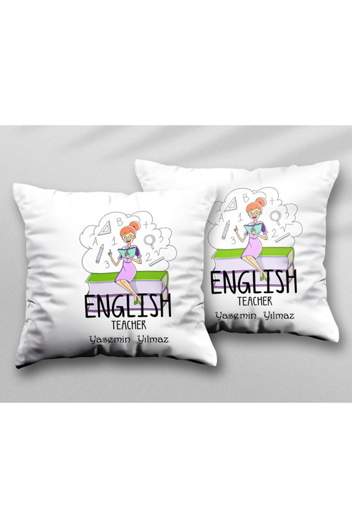 Art hedi̇ye Kişiye Özel English Teacher Prgl İki ADET iki Tarafı Baskılı Yıkanabilir Yastık Kırlent Kılıfı