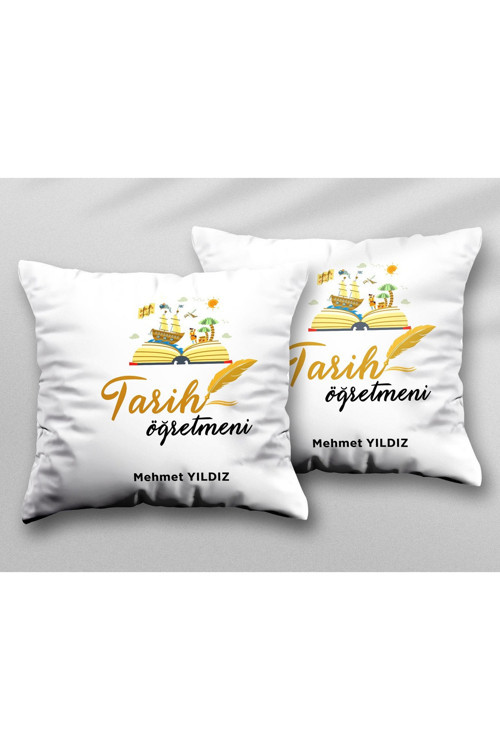Art hedi̇ye Kişiye Özel Tarih Öğretmeni Ktp İki ADET iki Tarafı Baskılı Yıkanabilir Yastık Kırlent Kılıfı