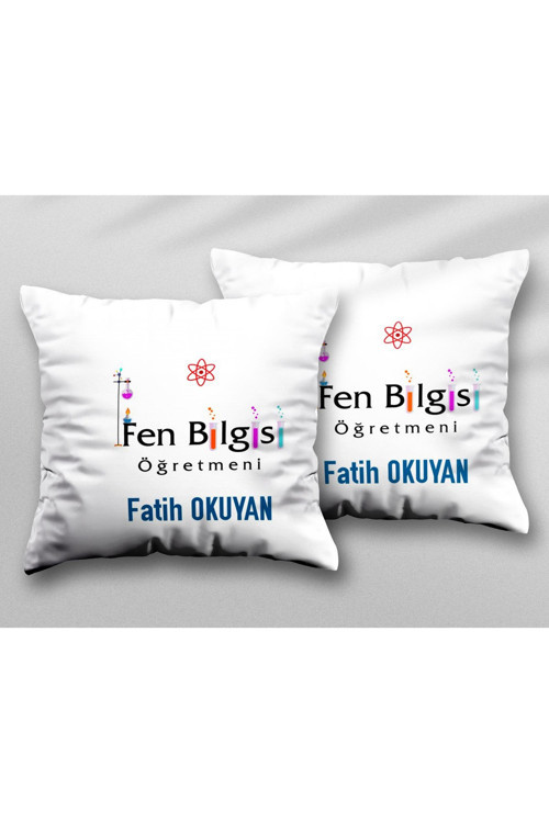 Art hedi̇ye Kişiye Özel Fen Bilgisi Öğretmeni Tp İki ADET iki Tarafı Baskılı Yıkanabilir Yastık Kırlent Kılıfı