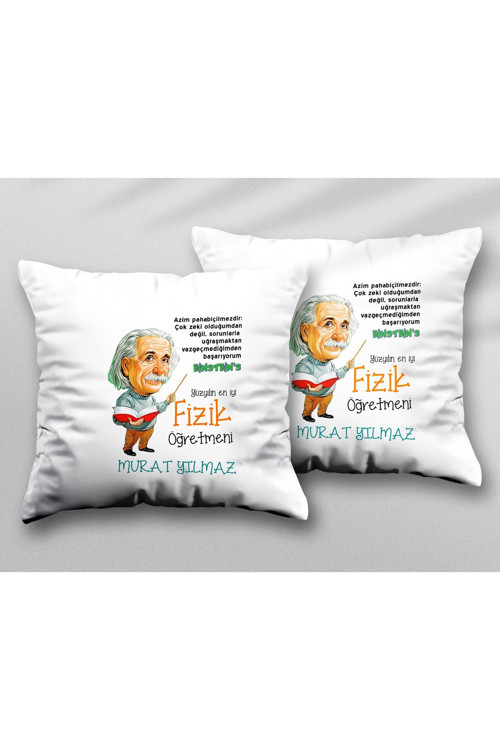Art hedi̇ye Kişiye Özel Fizik Öğretmeni Albert İki ADET iki Tarafı Baskılı Yıkanabilir Yastık Kırlent Kılıfı