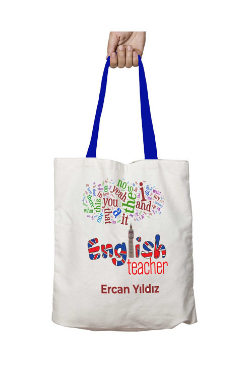 Art hedi̇ye Mavi Kulplu Kişiye Özel English Teacher London Yıkanabilir Omuz Çanta