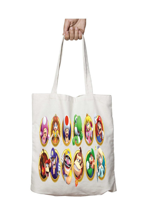 Art hedi̇ye Mario Party Star Rush Karakterler iki Taraf Kalıcı Yıkanabilir Okul Plaj Omuz Bez Çanta