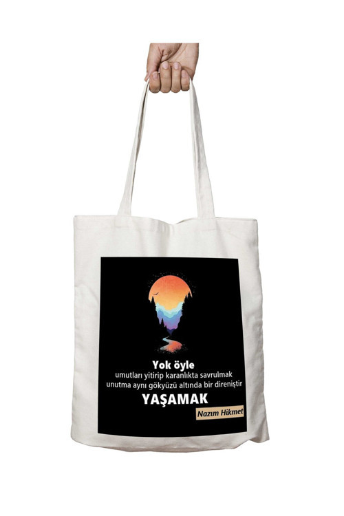 Art hedi̇ye Nazım Hikmet Yaşamak iki Tarafı Kalıcı Baskılı Yıkanabilir Okul Plaj Omuz Bez Çantası