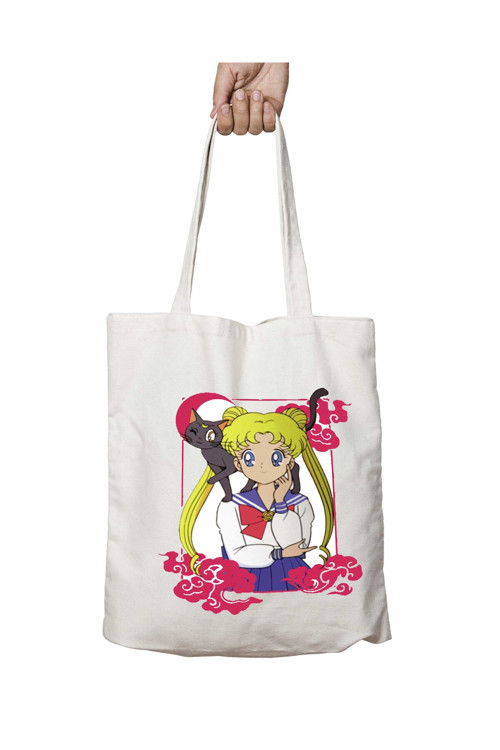 Art hedi̇ye Anime Sailor Moon And Cat iki Taraf Kalıcı Yıkanabilir Okul Plaj Omuz Bez Çanta