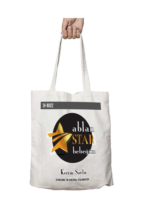 Art hedi̇ye Kişiye Özel Ablan Star Bebeğim iki Tarafı Kalıcı Baskılı Yıkanabilir Okul Plaj Omuz Bez Çantası