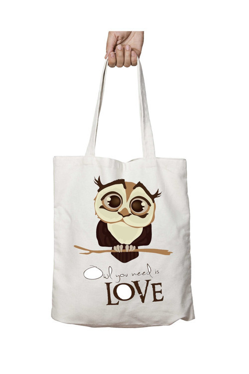 Art hedi̇ye Owl you need is love iki Tarafı Kalıcı Baskılı Yıkanabilir Okul Plaj Omuz Bez Çantası