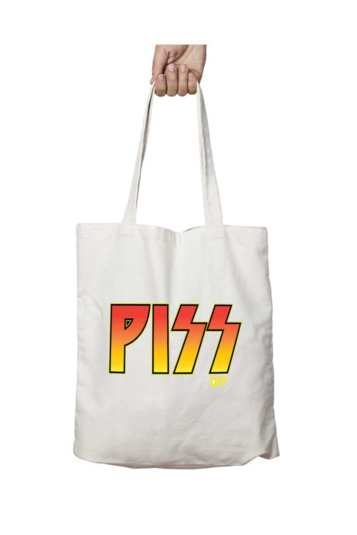 Art hedi̇ye Piss Off Kiss Logo iki Tarafı Kalıcı Baskılı Yıkanabilir Okul Plaj Omuz Bez Çantası