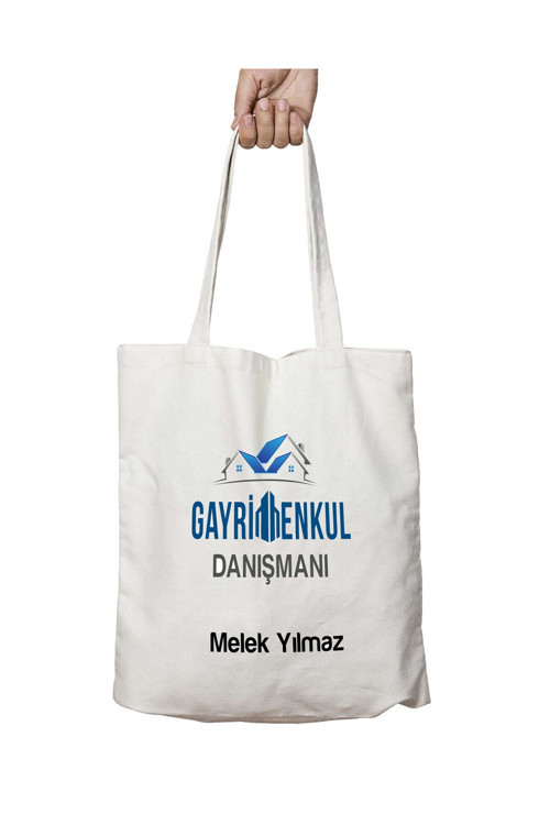 Art hedi̇ye Kişiye Özel Gayrimenkul Danışmanı iki Tarafı Kalıcı Baskılı Yıkanabilir Okul Plaj Omuz Bez Çantası