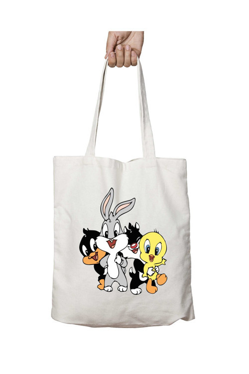 Art hedi̇ye Looney Tunes Bebek Karakterler iki Tarafı Kalıcı Baskılı Yıkanabilir Okul Plaj Omuz Bez Çantası