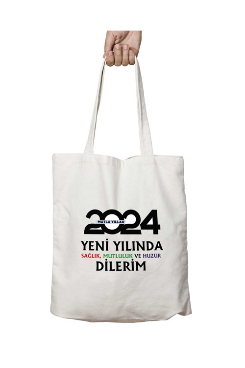 Art hedi̇ye Mutlu Yıllar Yeni Yılında Huzur Dilerim iki Tarafı Kalıcı Baskılı Yıkanabilir Çanta