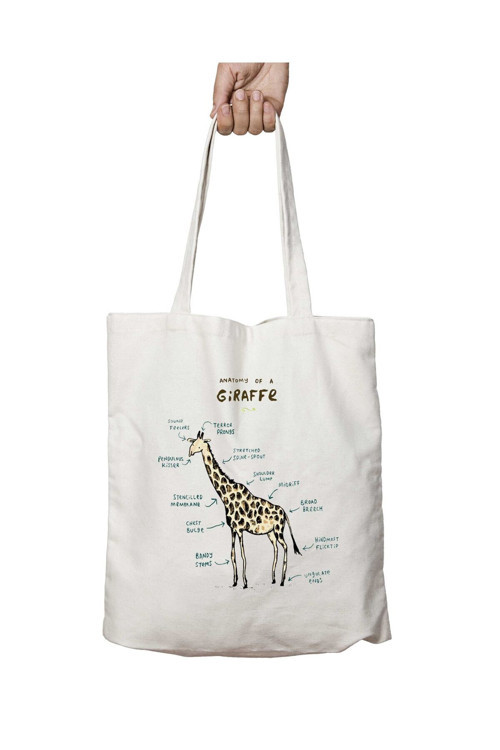 Art hedi̇ye Zürafa Anatomi Giraffe Anatomy iki Tarafı Kalıcı Baskılı Yıkanabilir Okul Plaj Omuz Bez Çantası