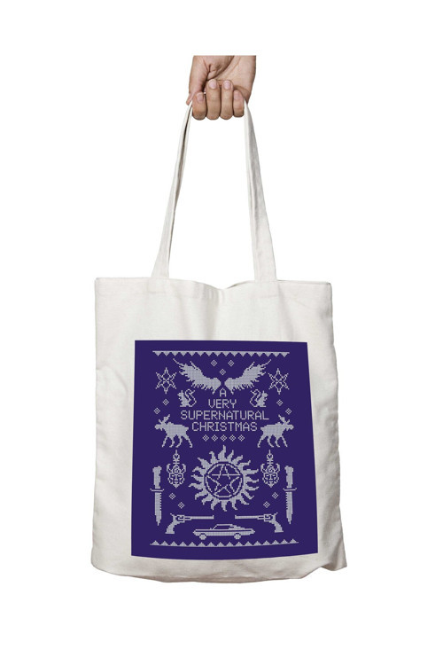 Art hedi̇ye A Very Supernatural Christmas Knit iki Tarafı Kalıcı Baskılı Yıkanabilir Okul Plaj Omuz Bez Çantası