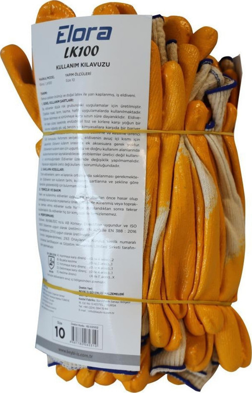 Elora Nitril Pmk LK100 Örme Beyaz-Sarı 12li Paket