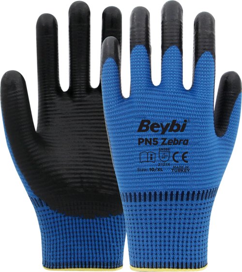 Nitril PMK PN5 Zebra Mavi Siyah 9 Beden 12li Paket (EN388 2121X)