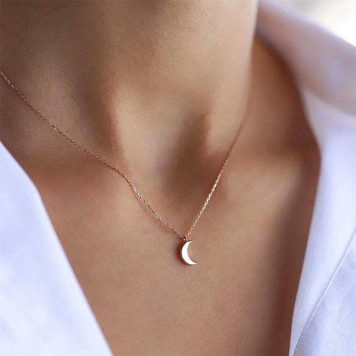 Hilal Ay Kolye 22 Ayar Altın Kaplama Gold 925 Ayar Gümüş Zincirli Kolye