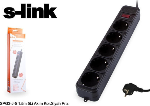 S-LINK SPG3-J-5 5li Siyah 1.5mt 306Joule Akım Koruyuculu Priz