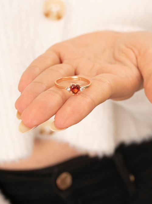 Kırmızı Kalp Ayarlanabilir 14 K Rose Gold Kaplama Kadın Yüzük