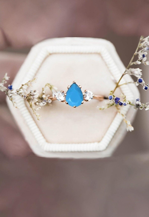 Mistik Topaz Firuze Taşlı Ayarlanabilir 14 K Rose Gold Kaplama Kadın Yüzük