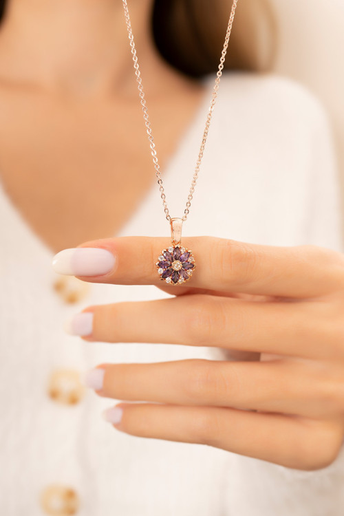 Felisya Çiçeği 14 K Rose Gold Kaplama Kadın Kolye
