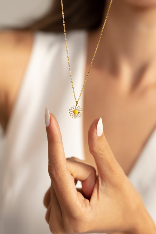 Mineli Papatya 14k Gold Kaplama Kadın Kolye