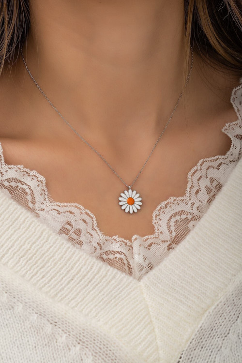 Mineli Papatya Model 14 K Rose Altın Kaplama Kadın Kolye