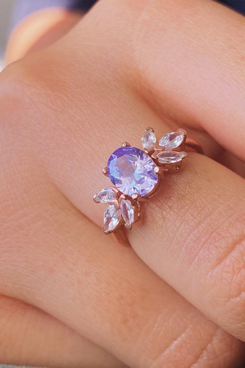 14k Rose Gold Kaplama Lila Taşlı Ayarlanabilir Ölçü Kadın Yüzük