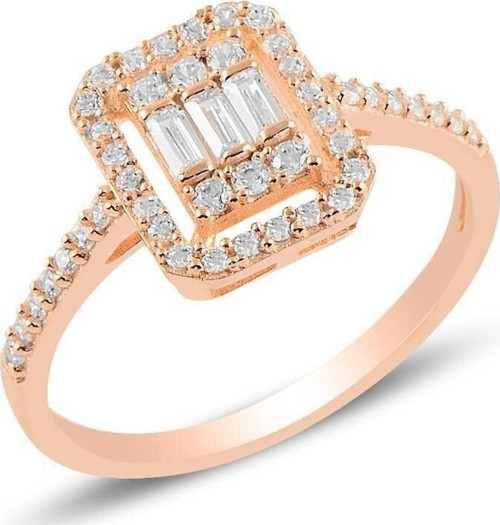 Baget Beyaz Taşlı Ayarlanabilir 14 K Rose Gold Kaplama Kadın Yüzük