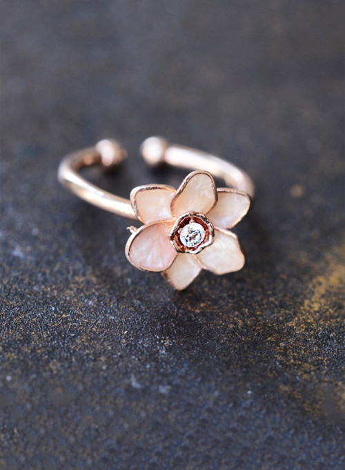 Gardenya Beyaz Ayarlanabilir 14 K Rose Altın Kaplama Kadın Yüzük
