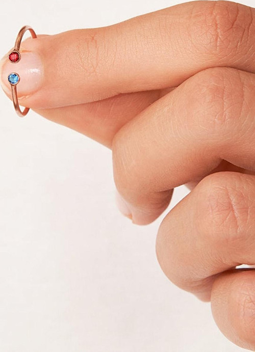 Iki Renk Taşlı Minimal 14 K Rose Altın Kaplama Ayarlanabilir Kadın Yüzük