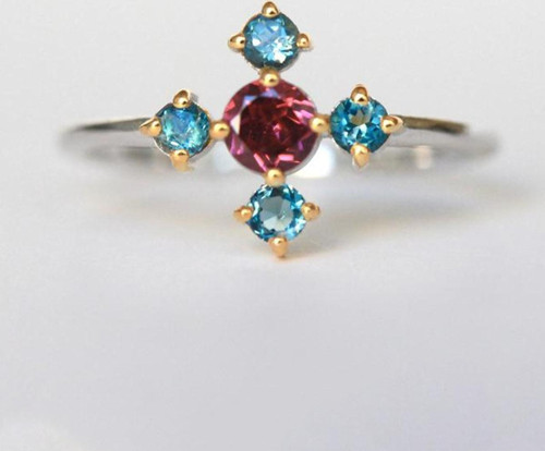 Kadın Pembe Topaz Model Ayarlanabilir Kadın 14 K Altın Kaplama Yüzük