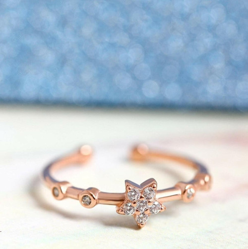 Lotus Gümüş 14k Rose Gold Kaplama Yıldız Motifli Minimal Yüzük