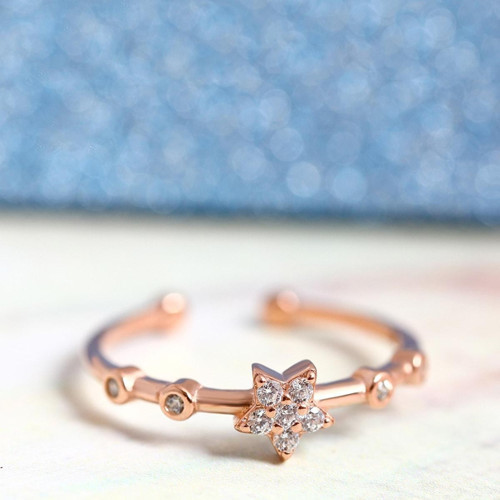 Melodi Gümüş 14k Rose Gold Kaplama Yıldız Motifli Minimal Kadın Yüzük