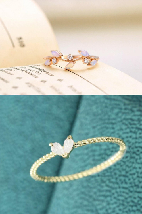 Taşlı Sarmaşık Ve Minimal Damla 2li Set 14 K Rose Altın Kaplama Yüzük