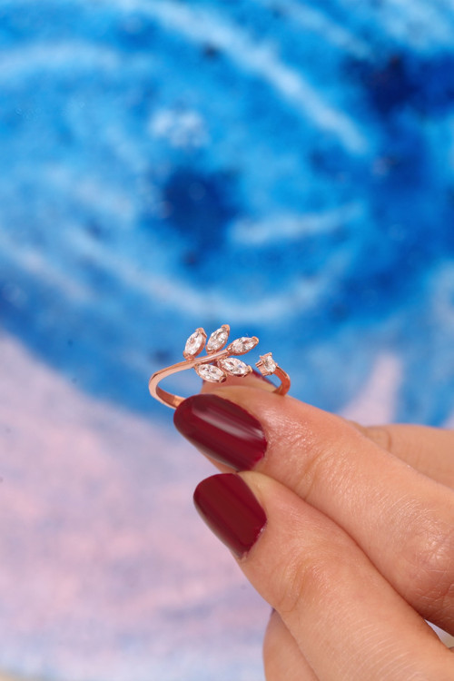 Yaprak Model 14 K Rose Altın Kaplama Kadın Yüzük