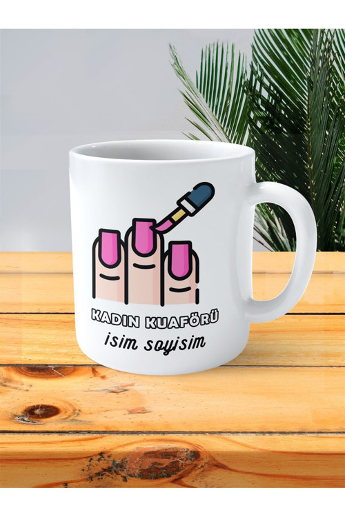 Art hedi̇ye kuaför kadın kuaförü baskılı kupa bardak isimli kişiye özel tırnak bakım resim