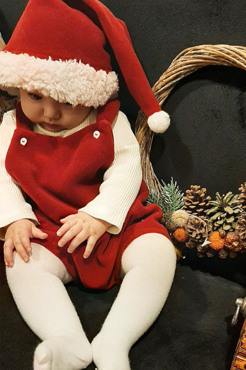 Bebek Noel Şort Tulum Şapka Takım Polar 0-3 Yaş Varyantlı 9 Ay Kırmızı