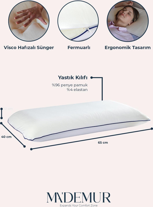 Uzun Klasik Geniş Otel Yastık 70X40X11 Cm Visco Teknolojisi - Uyku Konforu Için Visco Yastık