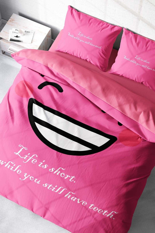Smile Mottom 3d Pamuk Saten Çift Kişilik Nevresim Takımı