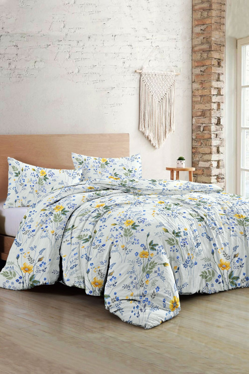 Spring Floral Luxury Çift Kişilik Pamuk Saten Nevresim Takımı