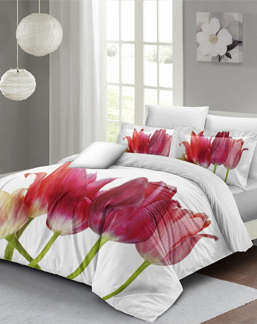 Çift Kişilik Nevresim Takımı Sık Dokuma Pamuk Saten 3d Özel Tasarım Tulip