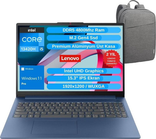IP Slim 3 15IRH10 Intel Core I5-13420H 8GB 512GB SSD Wuxga 15.3" IPS Win11P Taşınabilir Bilgisayar 83K10062TR - Çanta WZ13