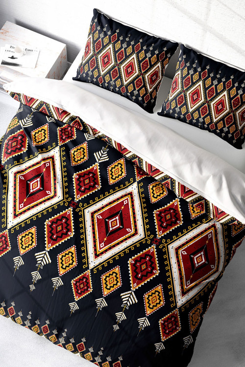 Ethnic Geometric 3d Pamuk Saten Çift Kişilik Nevresim Takımı