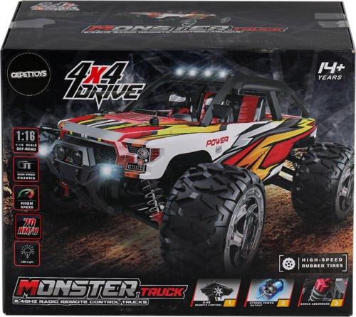 866-1612 1:16 Kumandalı 70 km/h Monster Truck 4x4 Kız Erkek Çocuk Oyuncak Eğitici Oyuncaklar